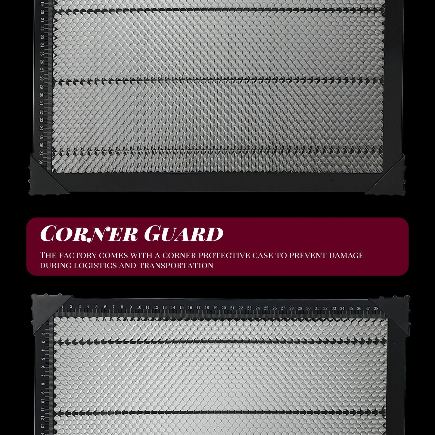 Honeycomb Laser Bed worktable with corner guards for laser engraver - angled view