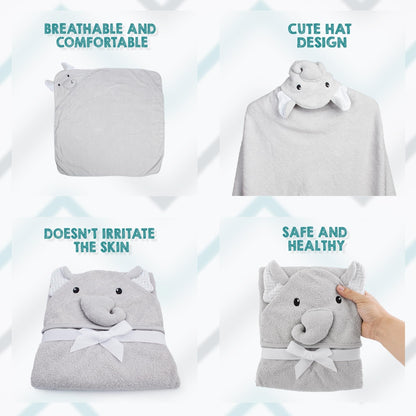 Hooded Baby Towels 33x33 Inches with Elephant Face Light Gray Baby Bath Towels Hooded with Ears 100% Woven Terry Cotton  image 4