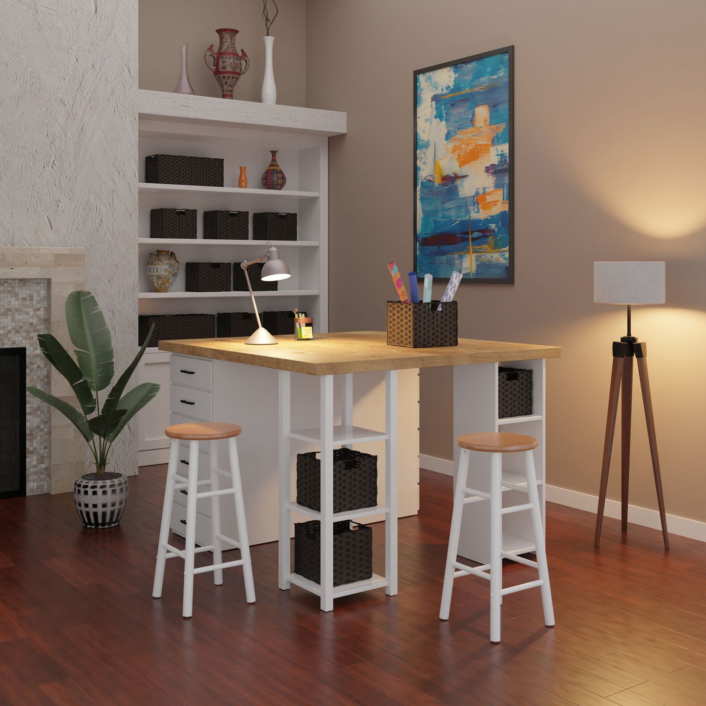 Huxton 2-Pc Bar Stools; 29"; Natural & White image 4