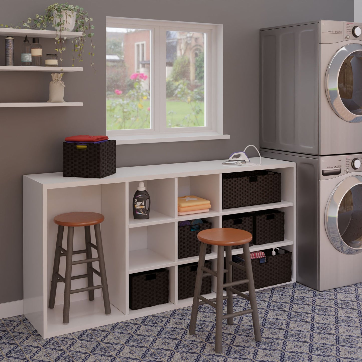 Huxton 2-Pc Counter Stools; 24"; Gray & Teak image 5
