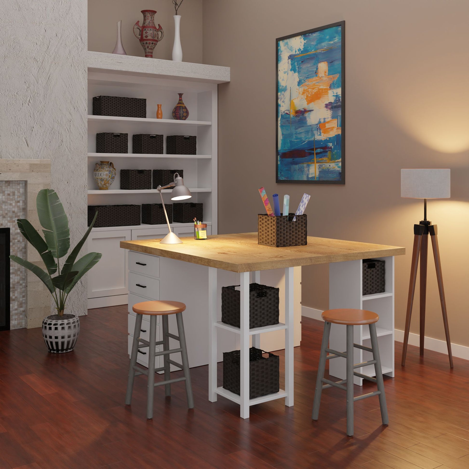 Huxton 2-Pc Counter Stools; 24"; Gray & Teak image 3