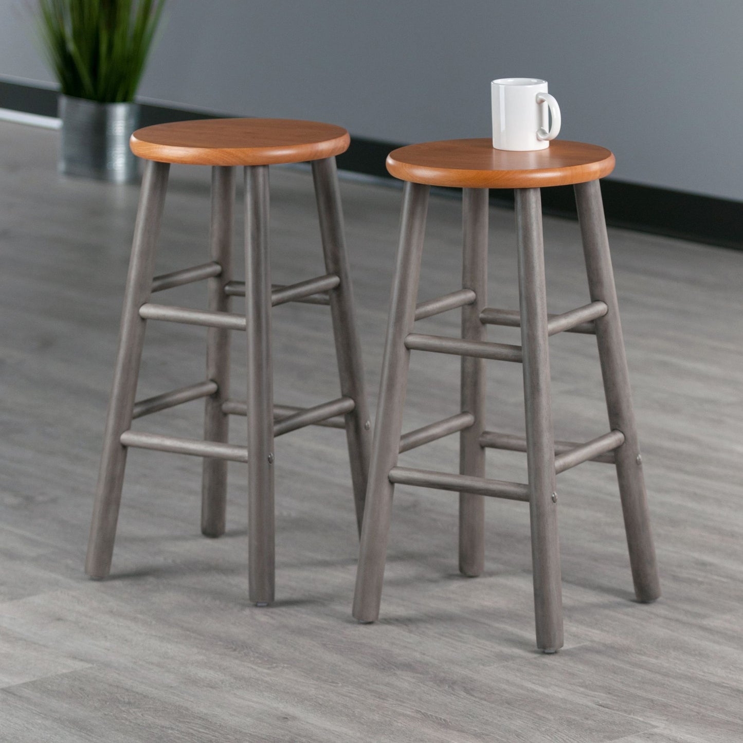 Huxton 2-Pc Counter Stools; 24"; Gray & Teak image 1