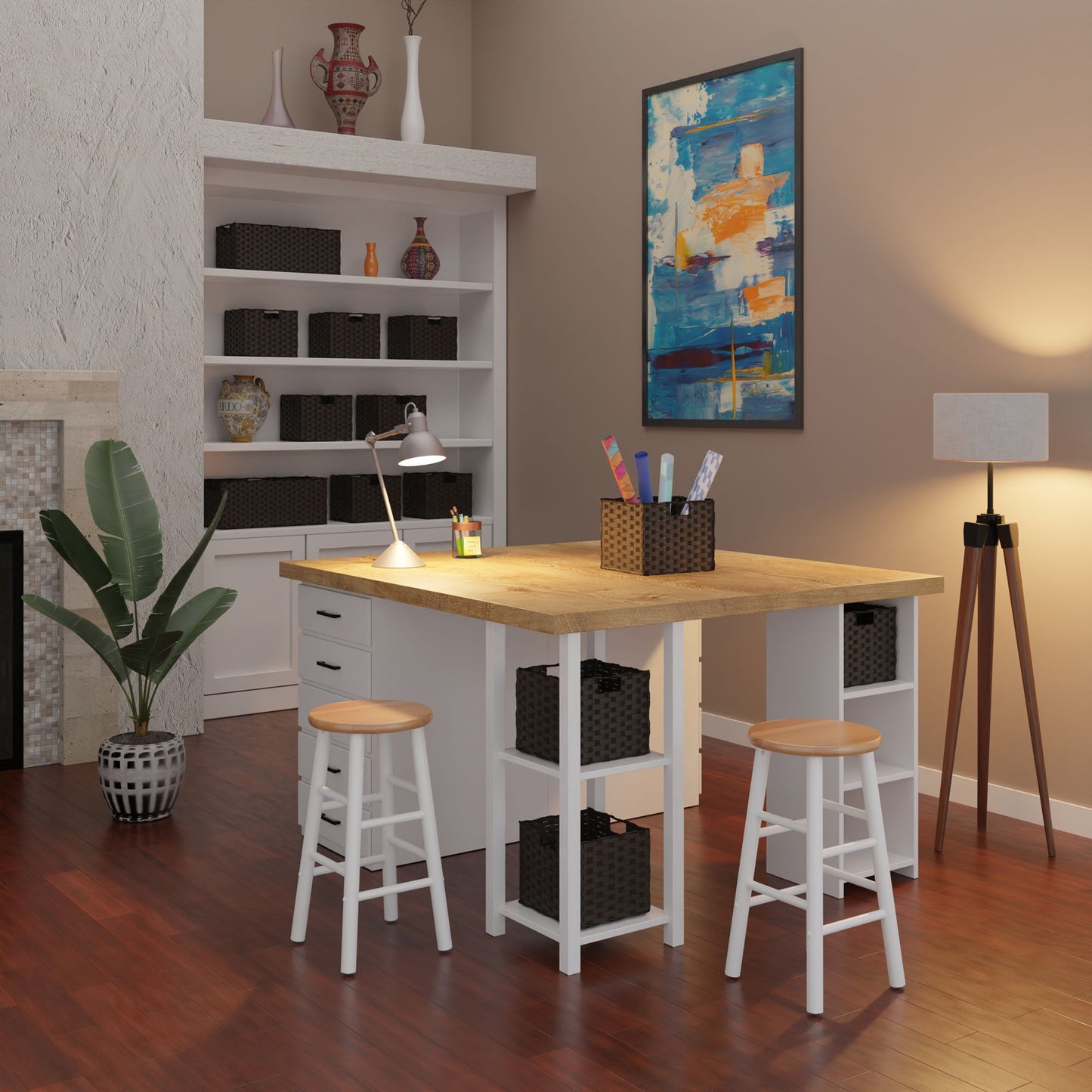 Huxton 2-Pc Counter Stools; 24"; Natural & White image 3