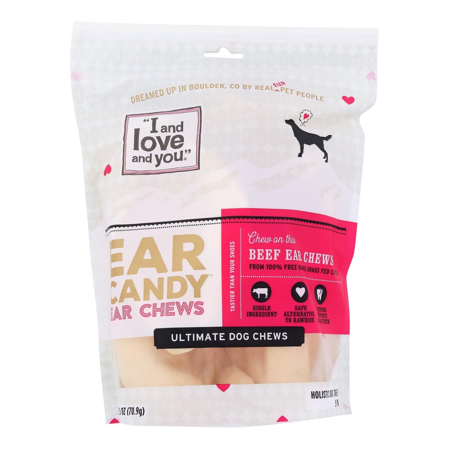 I And Love And You Dog Chews - Ear Candy - Beef Ear - 5 Count - Case Of 6 image 1