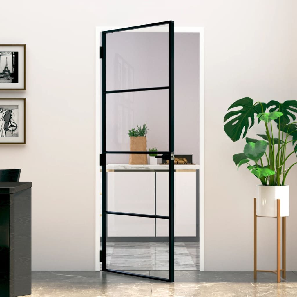 Interior Door Black 32.7"x79.3" Tempered Glass&Aluminum Slim image 1
