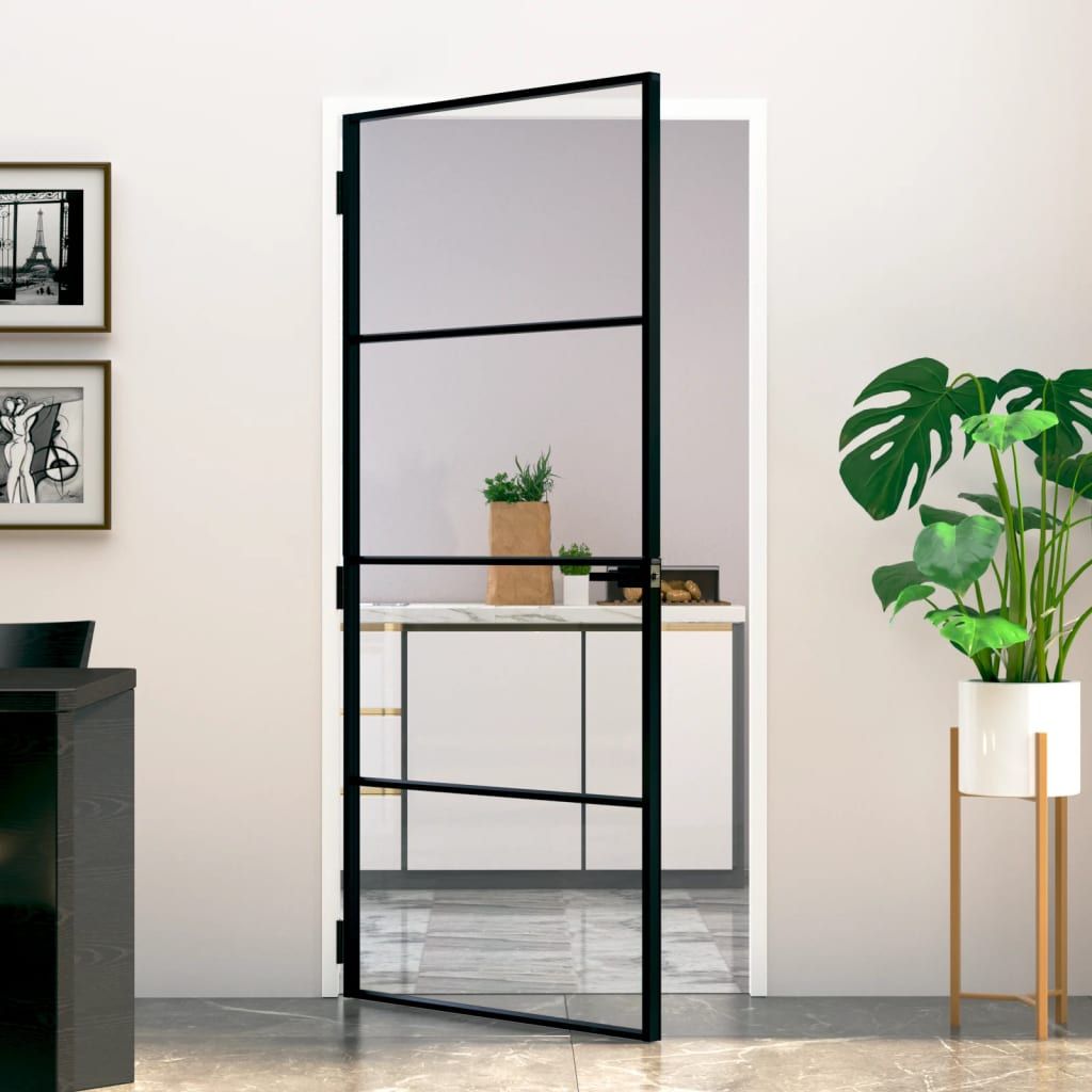 Interior Door Black 36.6"x79.3" Tempered Glass&Aluminum Slim image 1