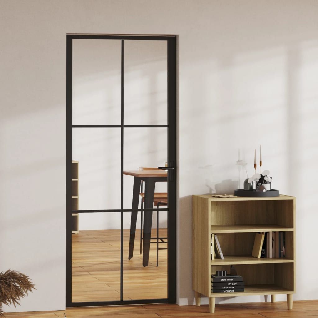 Interior Door ESG Glass and Aluminum 32.7x79.3 Black - Front View