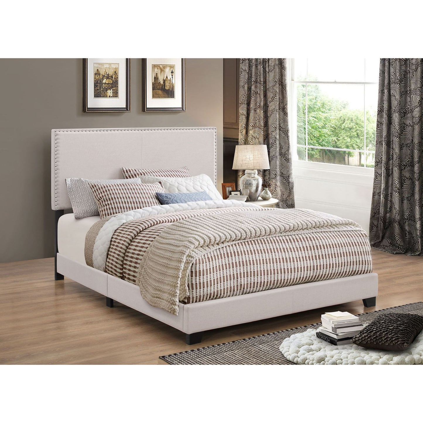 Ivory Queen Bed with Nailhead Trim image 1