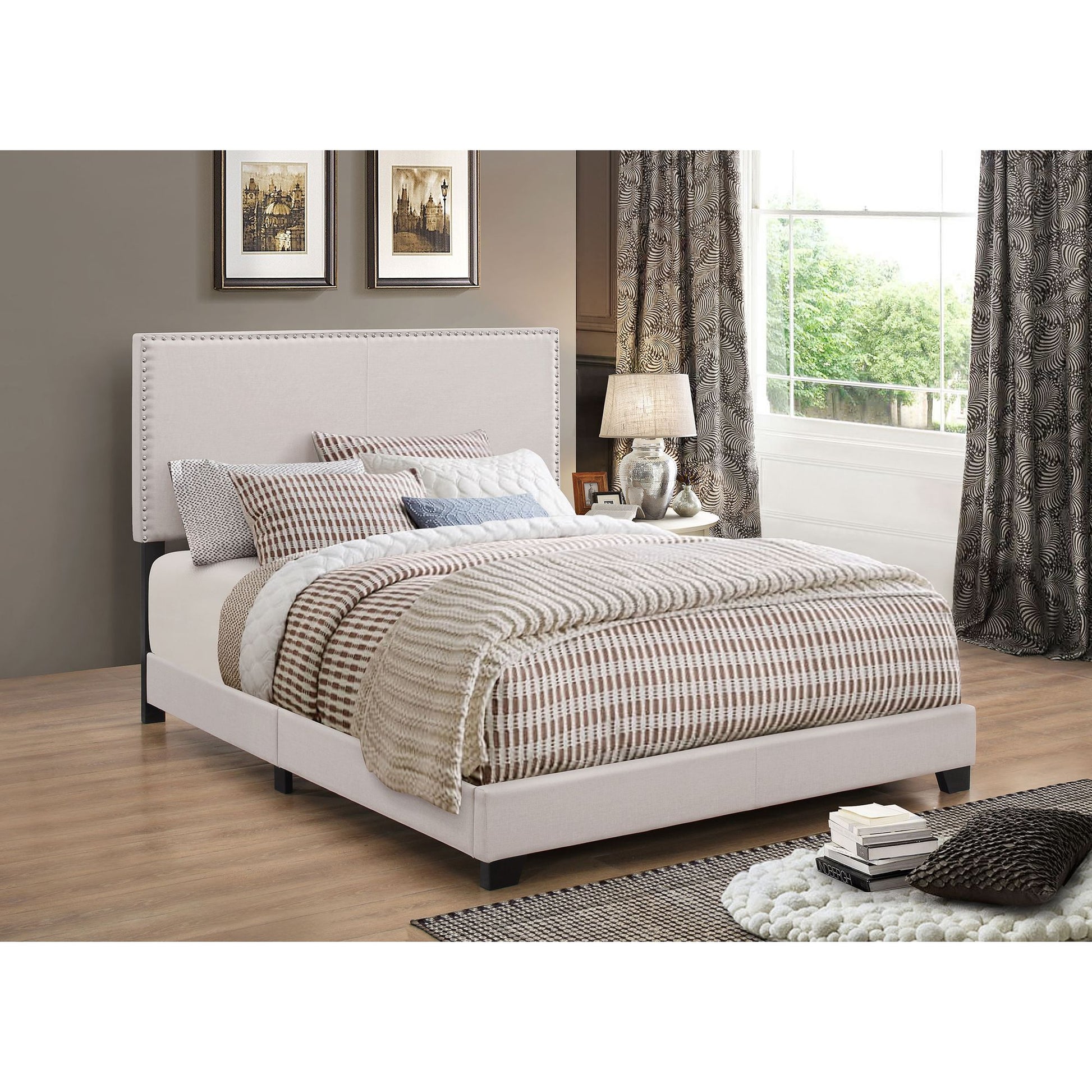 Ivory Queen Bed with Nailhead Trim image 1