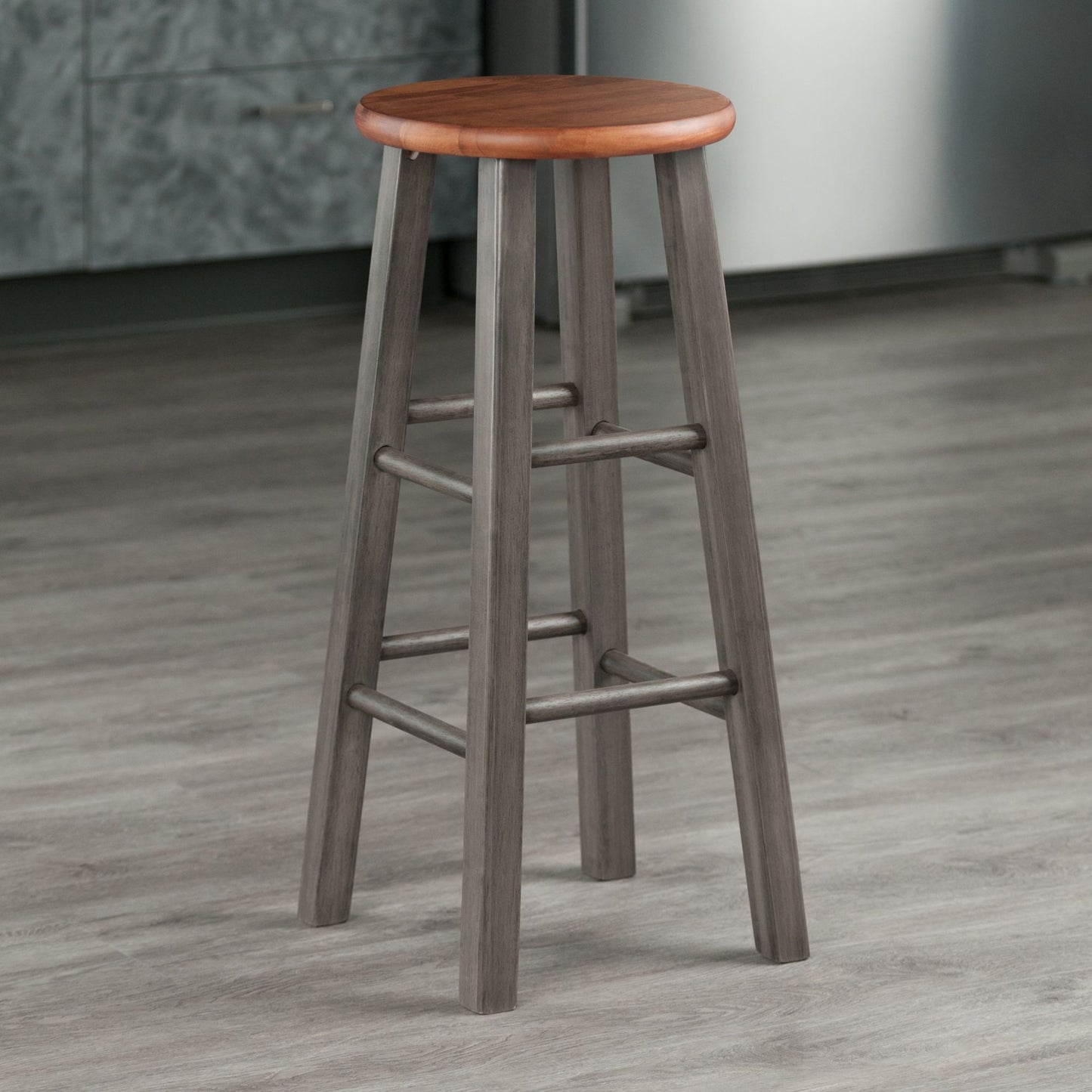 Ivy Bar Stool; Rustic Teak & Gray image 2