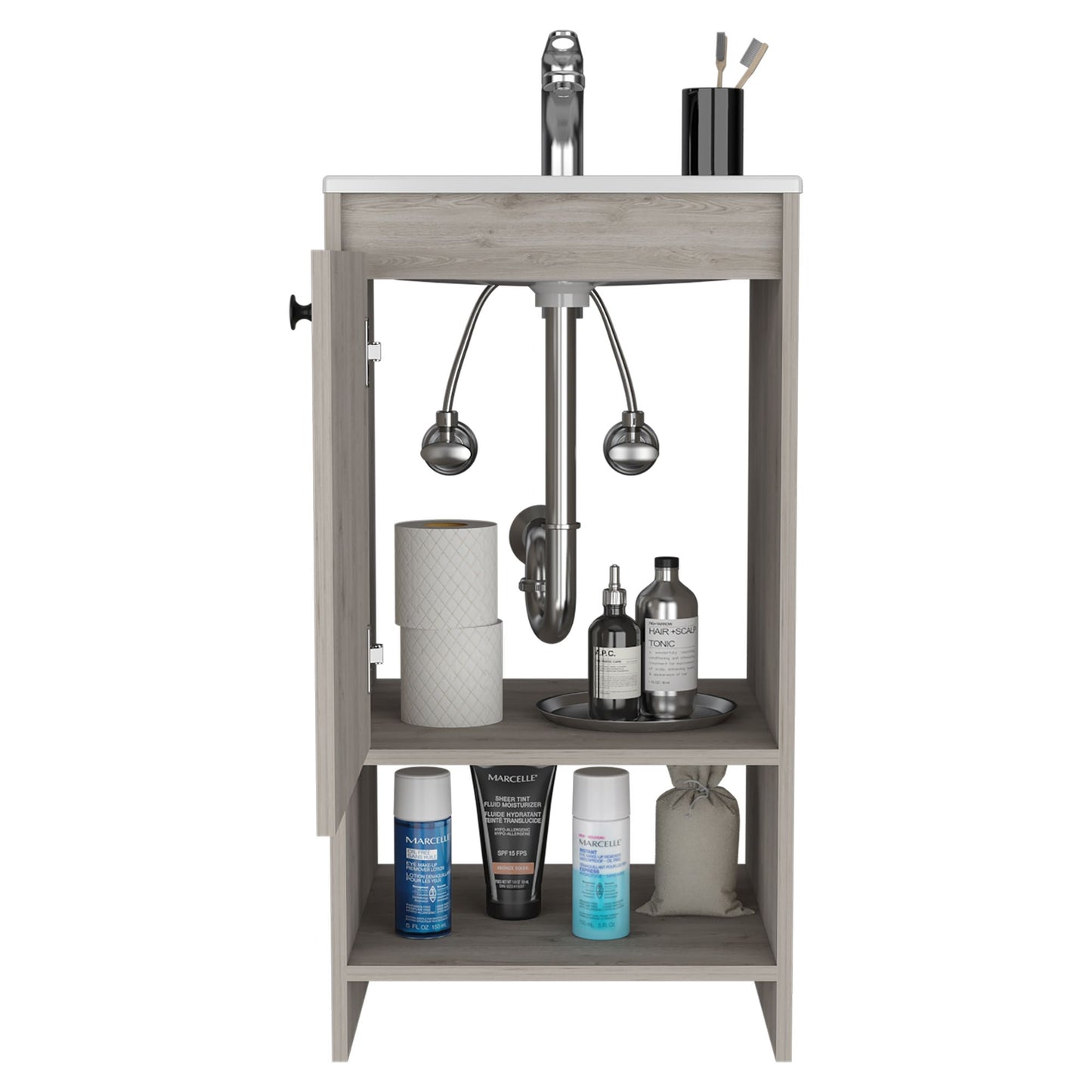 Jane Bathroom Vanity, Single Door Cabinet, Two Shelves -Light Gray image 6