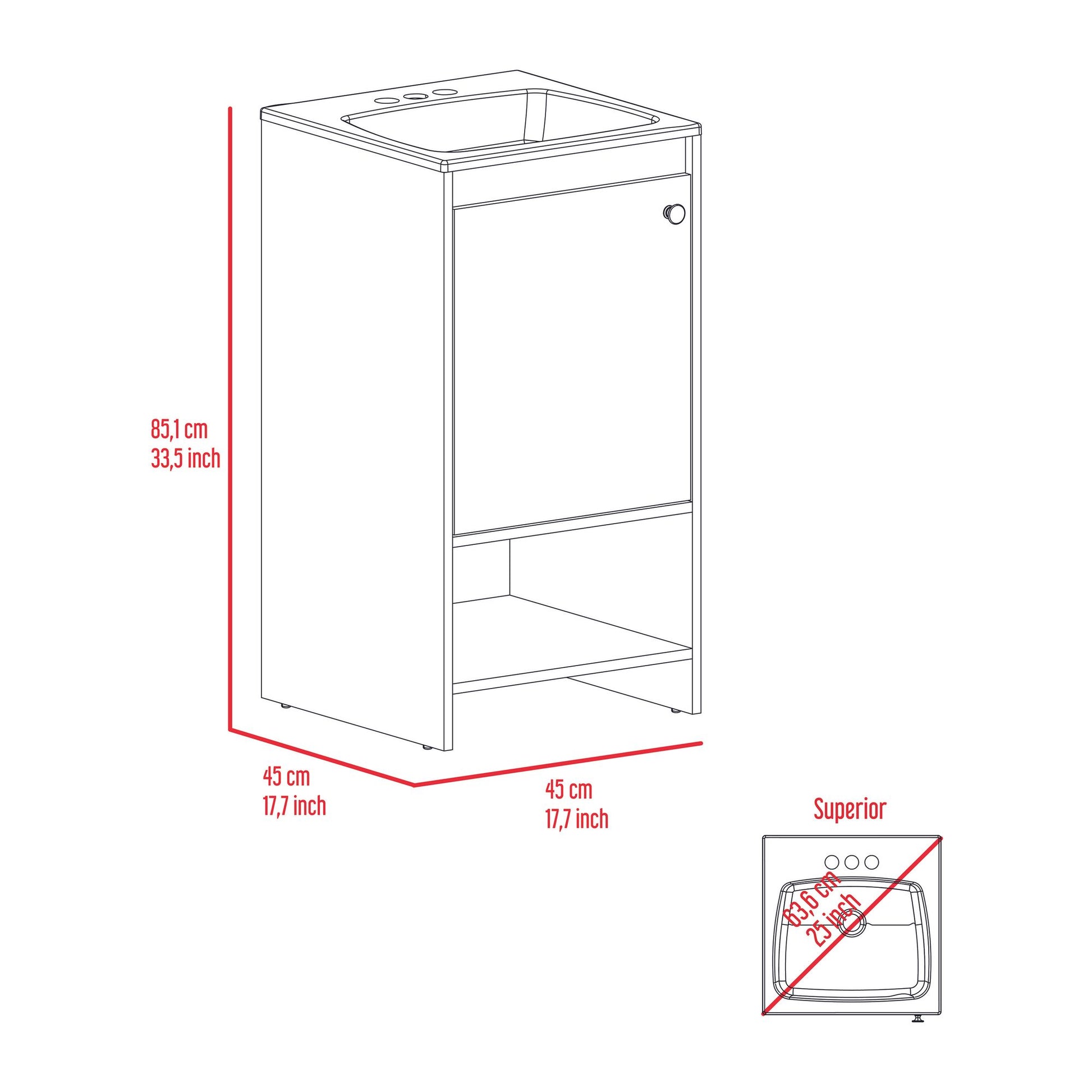 Jane Bathroom Vanity, Single Door Cabinet, Two Shelves -Light Gray image 4