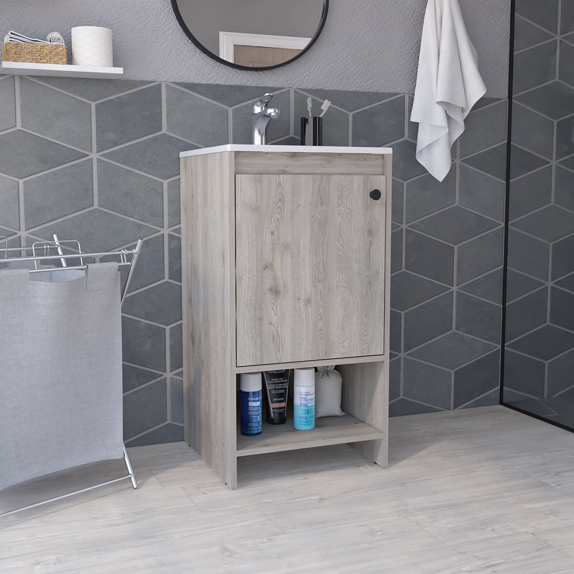Jane Bathroom Vanity, Single Door Cabinet, Two Shelves -Light Gray image 1