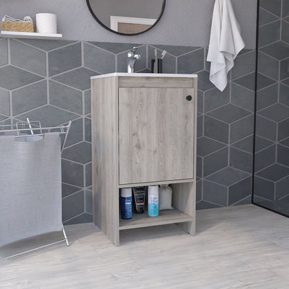 Jane Bathroom Vanity, Single Door Cabinet, Two Shelves -Light Gray image 1