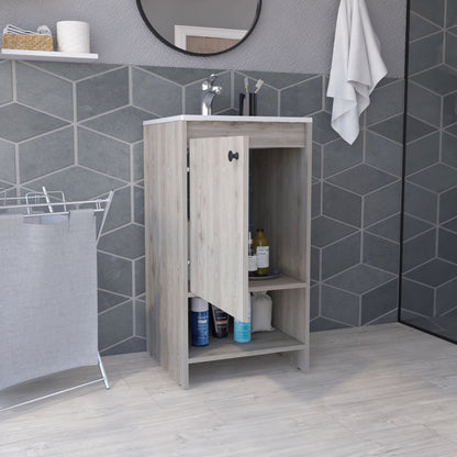 Jane Bathroom Vanity, Single Door Cabinet, Two Shelves -Light Gray image 5