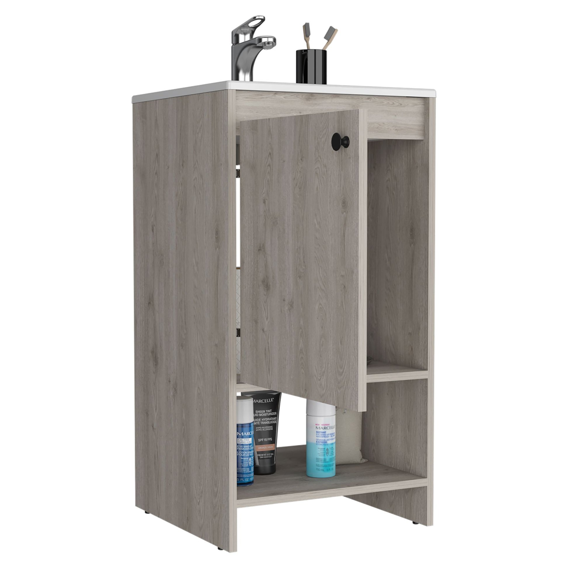 Jane Bathroom Vanity, Single Door Cabinet, Two Shelves -Light Gray image 8