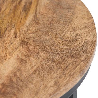 Jenna 18 inch Wide Solid Mango Wood and Metal Round Side Table in Natural image 2