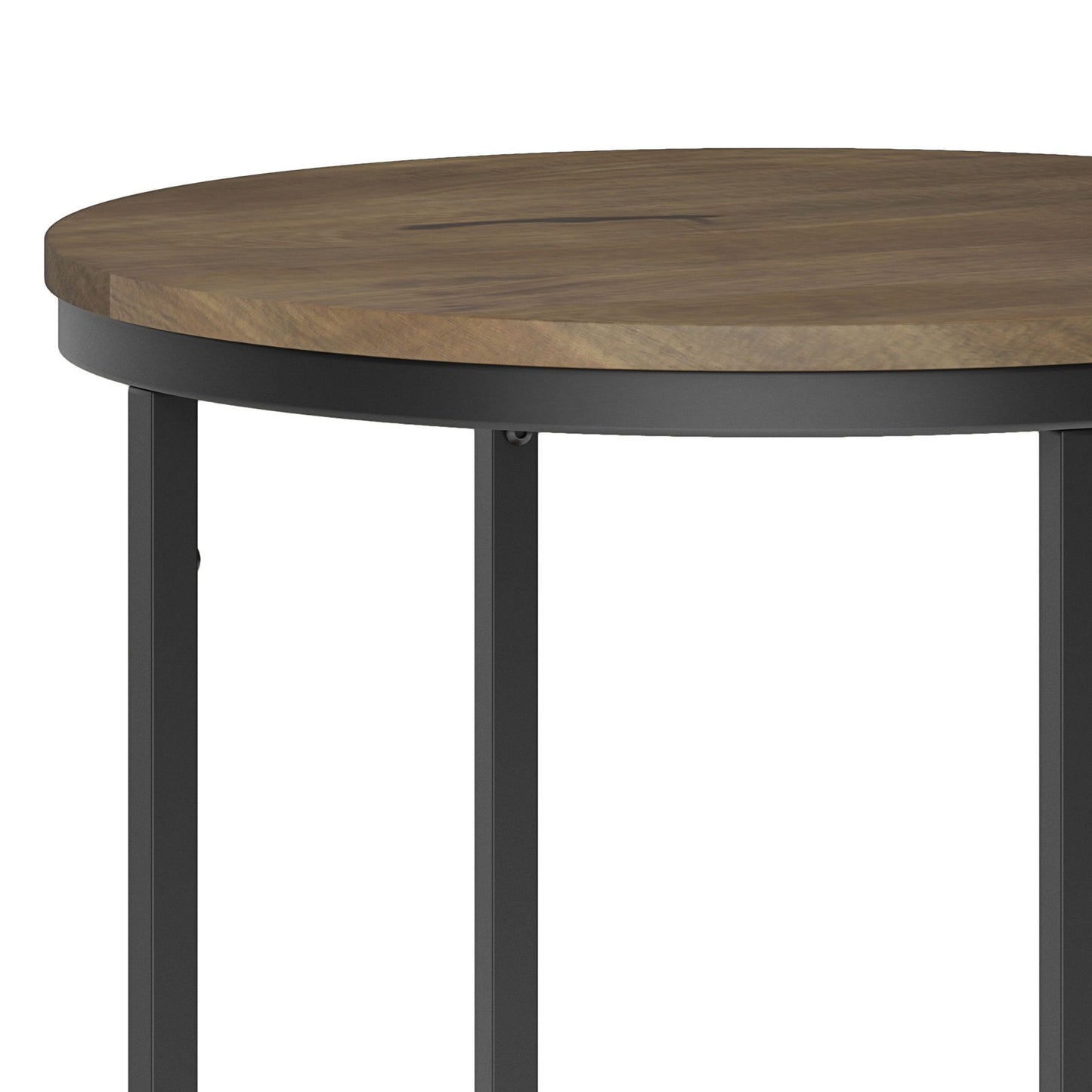 Jenna 18 inch Wide Solid Mango Wood and Metal Round Side Table in Warm Grey image 2