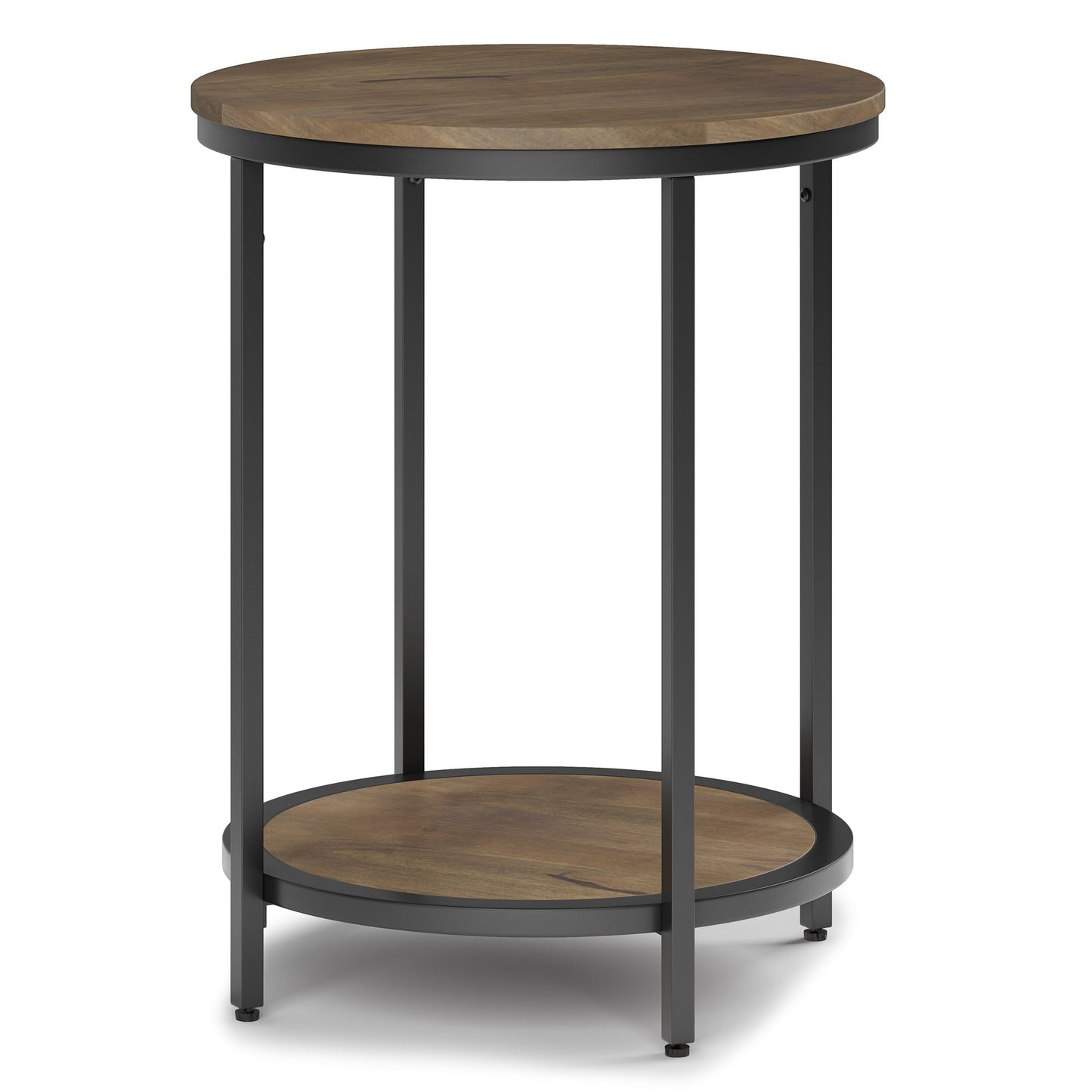 Jenna 18 inch Wide Solid Mango Wood and Metal Round Side Table in Warm Grey image 1