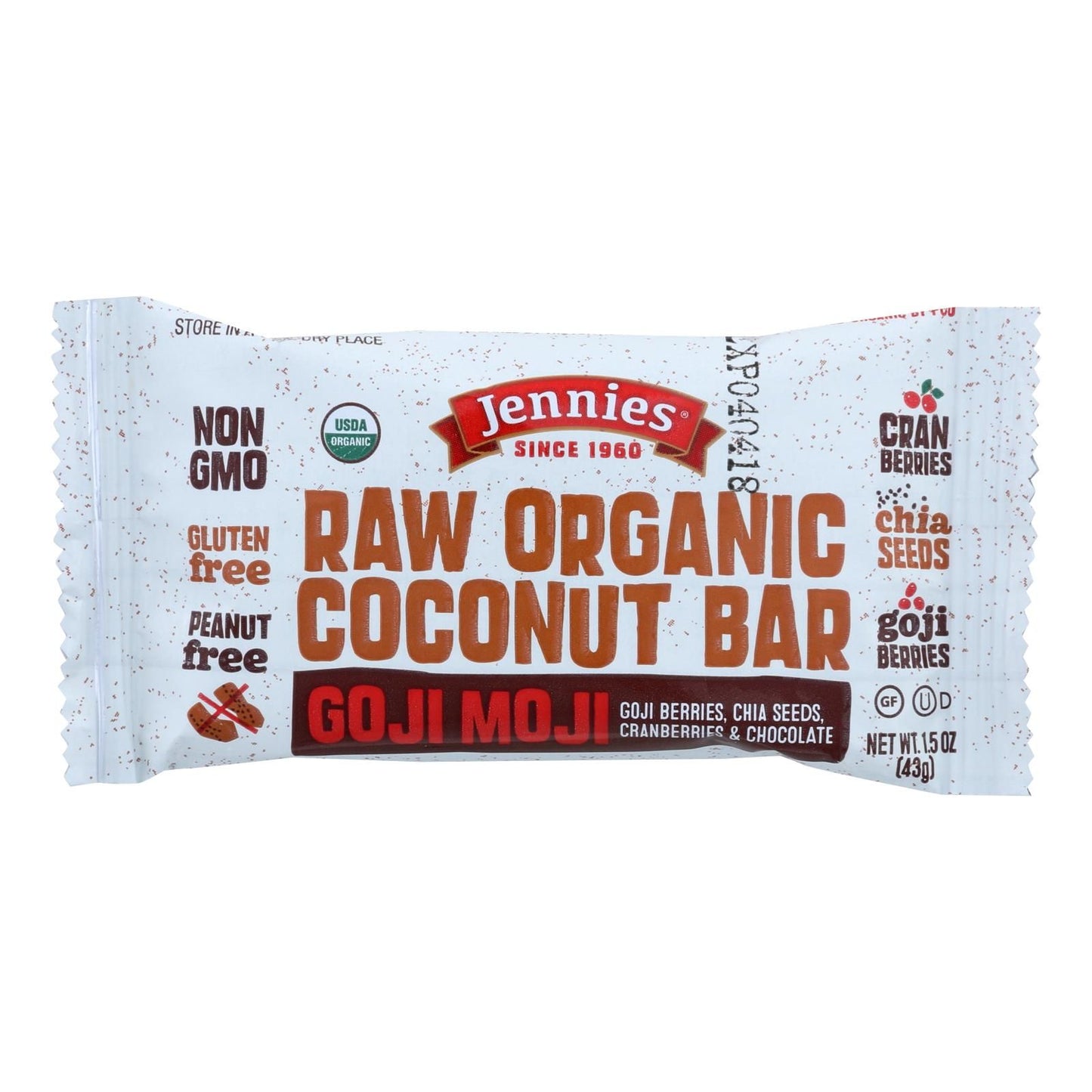 Jennie's Organic Goji Moji Raw Coconut Bar - Case Of 12 - 1.5 Oz. image 1