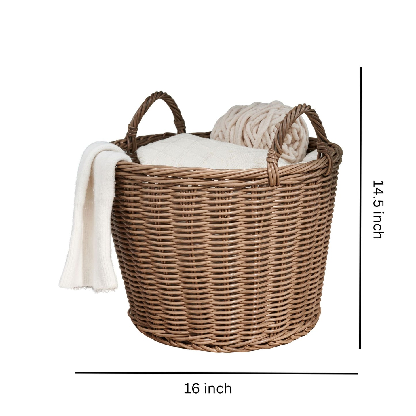 Joseph Round Cone Woven Resin Wicker Basket with Handles - 16" x 16" x 10.5" - Chocolate Brown - For Clothes, Towels, Ca image 6