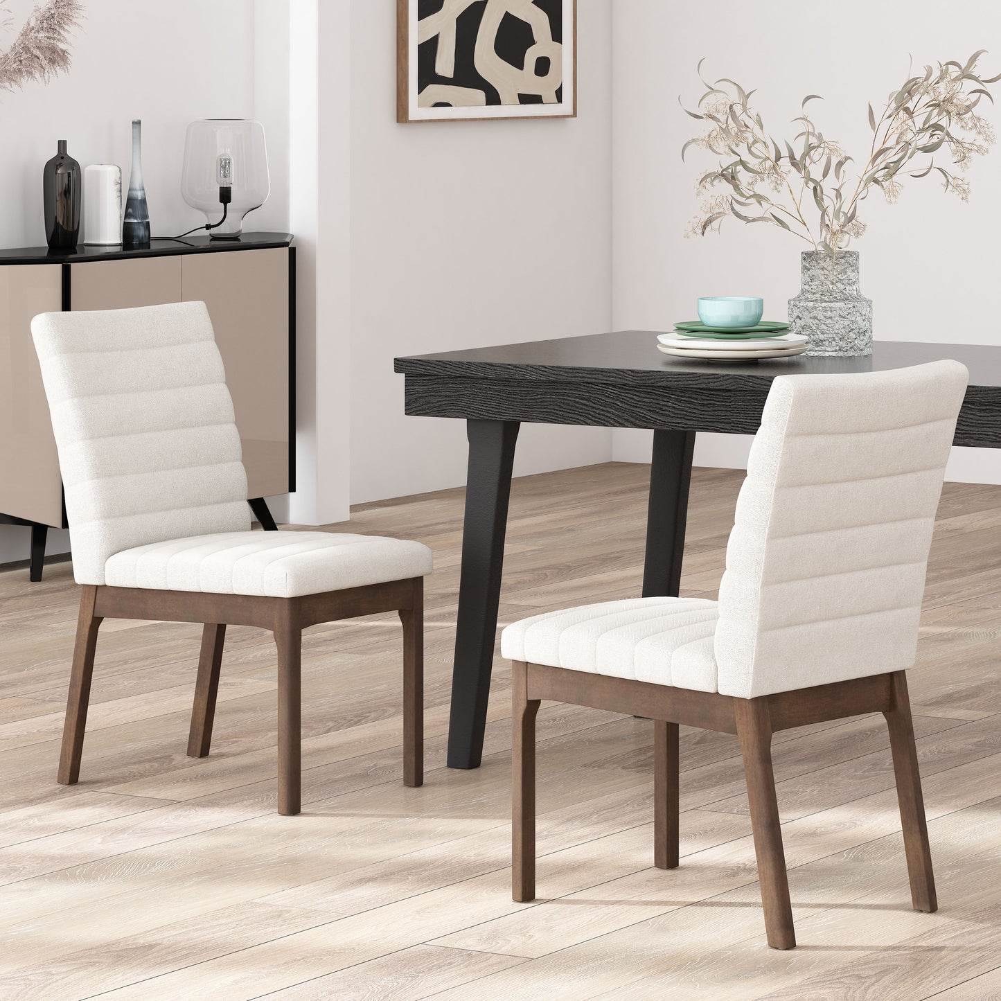 Upholstered Dining Chairs With Rubber Legs (Set of 2),Light Beige image 1