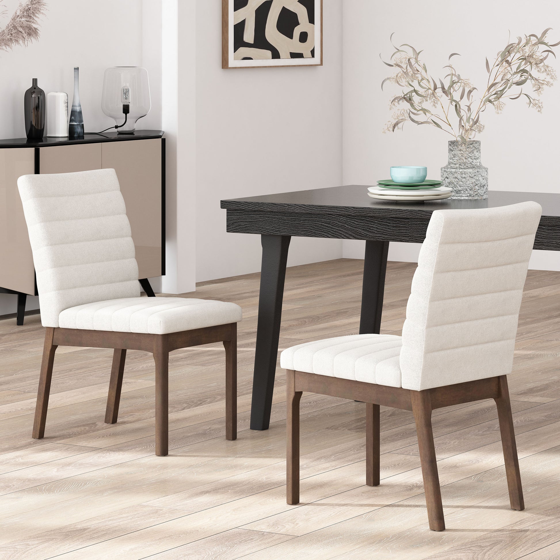 Upholstered Dining Chairs With Rubber Legs (Set of 2),Light Beige image 1