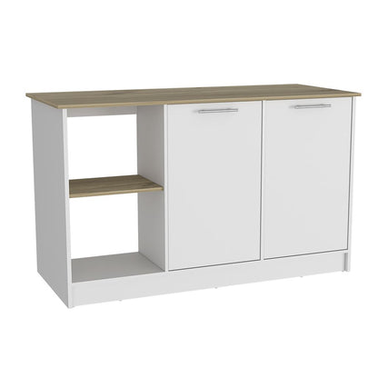 Juniper Kitchen Island, Four Open Shelves, Two Cabinets -Light Oak / White image 6
