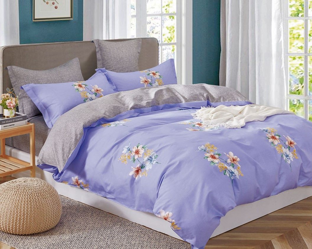 Kaufman Lily floral 100% Cotton Purple Comforter Set image 1