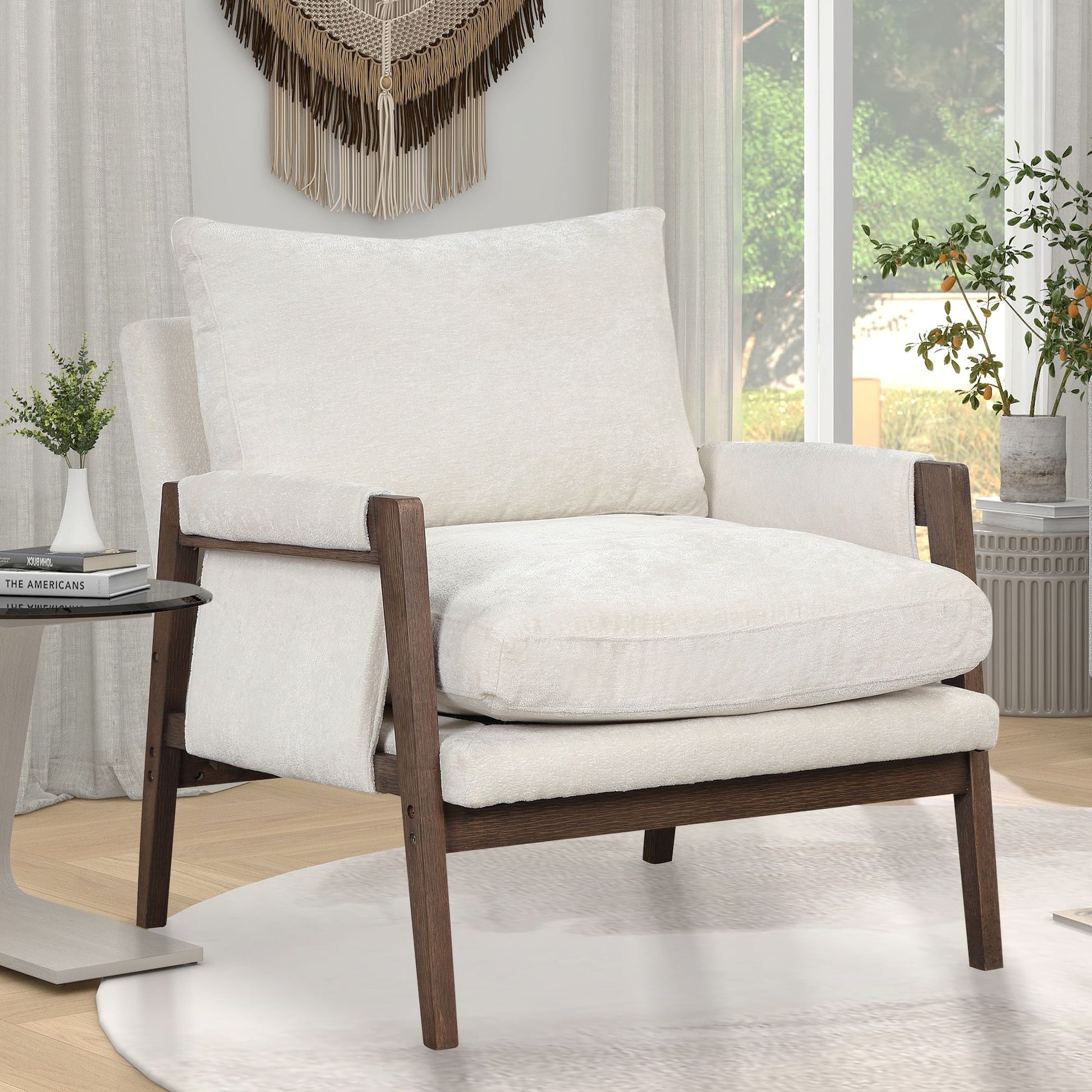 Kelly Mid-Century Modern Velvet Accent Armchair, White image 1