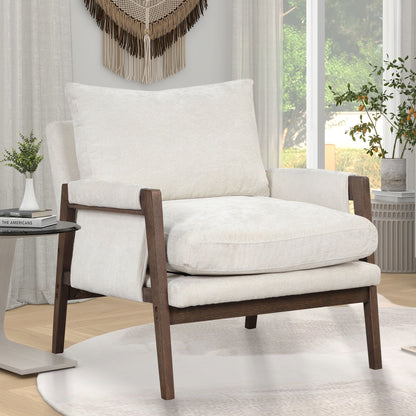 Kelly Mid-Century Modern Velvet Accent Armchair, White image 1