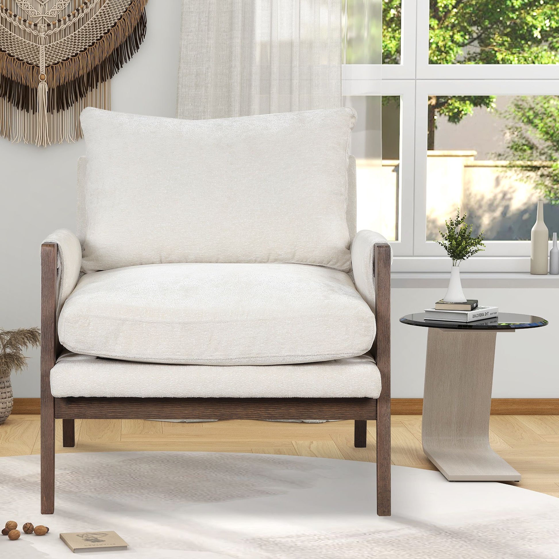 Kelly Mid-Century Modern Velvet Accent Armchair, White image 2