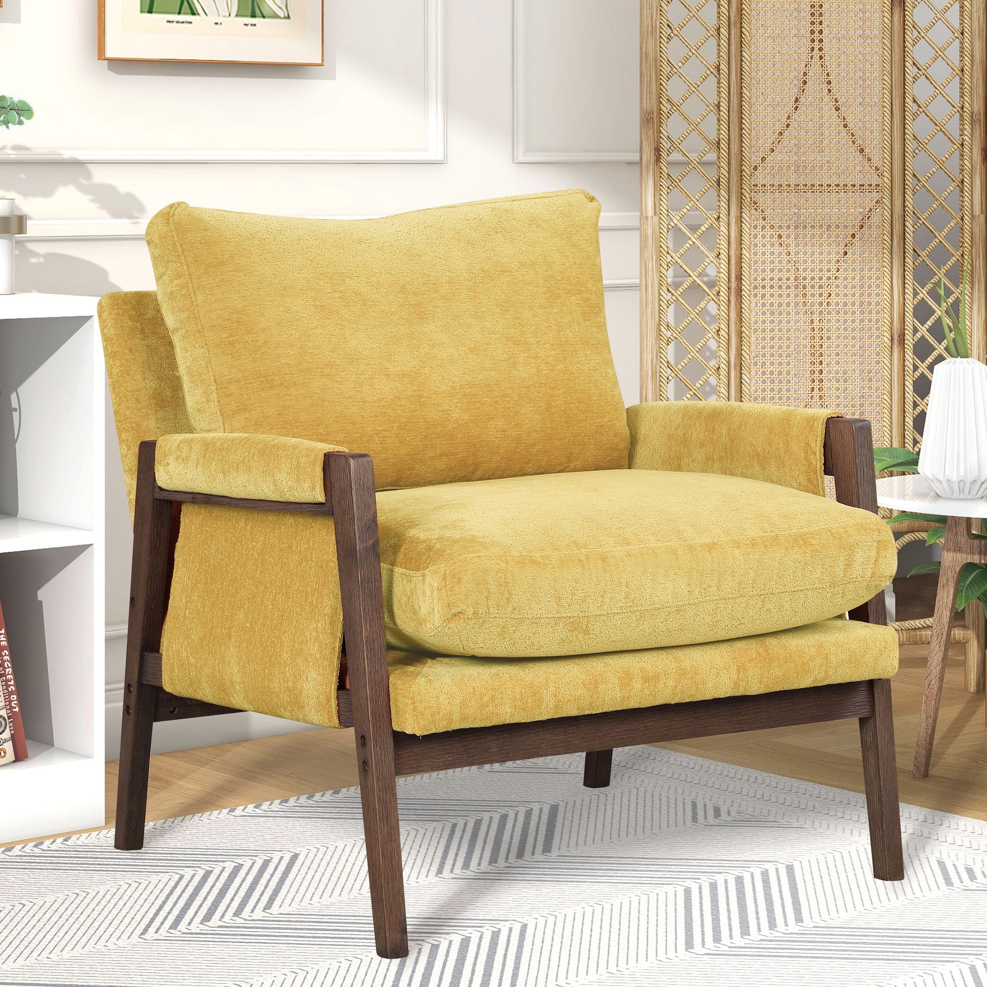 Kelly Mid-Century Modern Velvet Accent Armchair, Yellow image 1