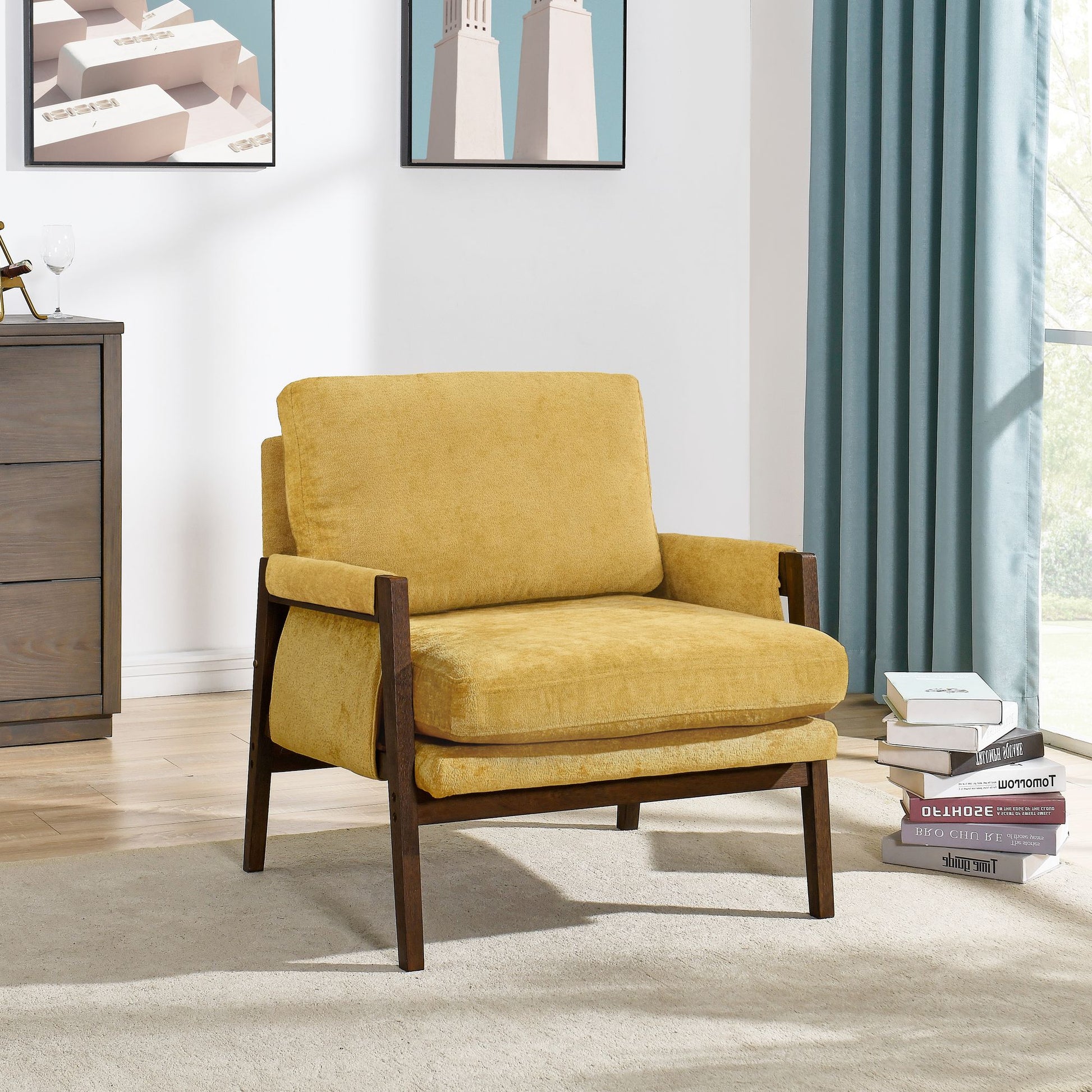 Kelly Mid-Century Modern Velvet Accent Armchair, Yellow image 2