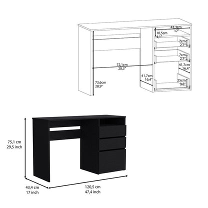 Kenai 3 Drawers Computer Desk, One Shelf, Black image 4