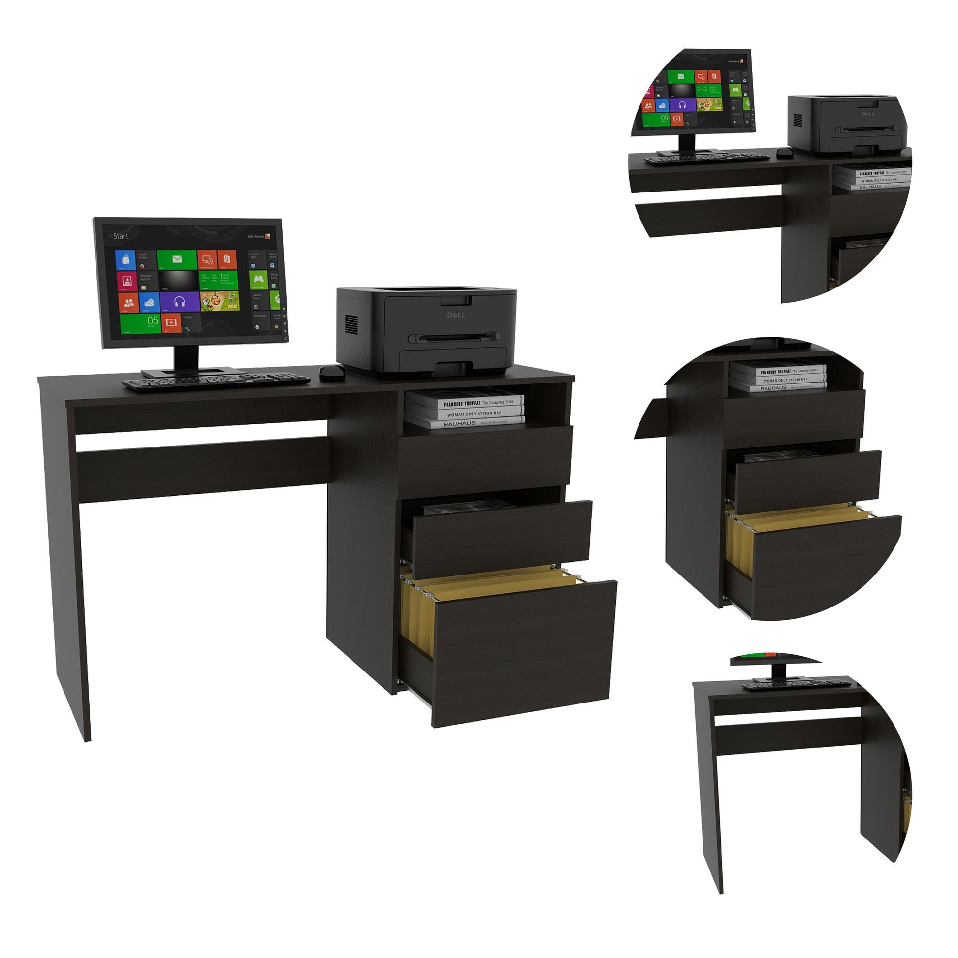 Kenai 3 Drawers Computer Desk, One Shelf, Black image 5