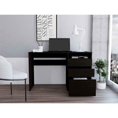 Kenai 3 Drawers Computer Desk, One Shelf, Black image 2