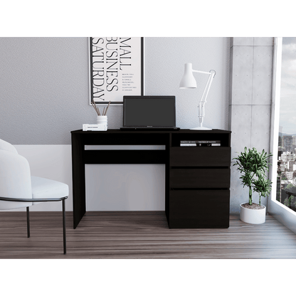 Kenai 3 Drawers Computer Desk, One Shelf, Black image 1