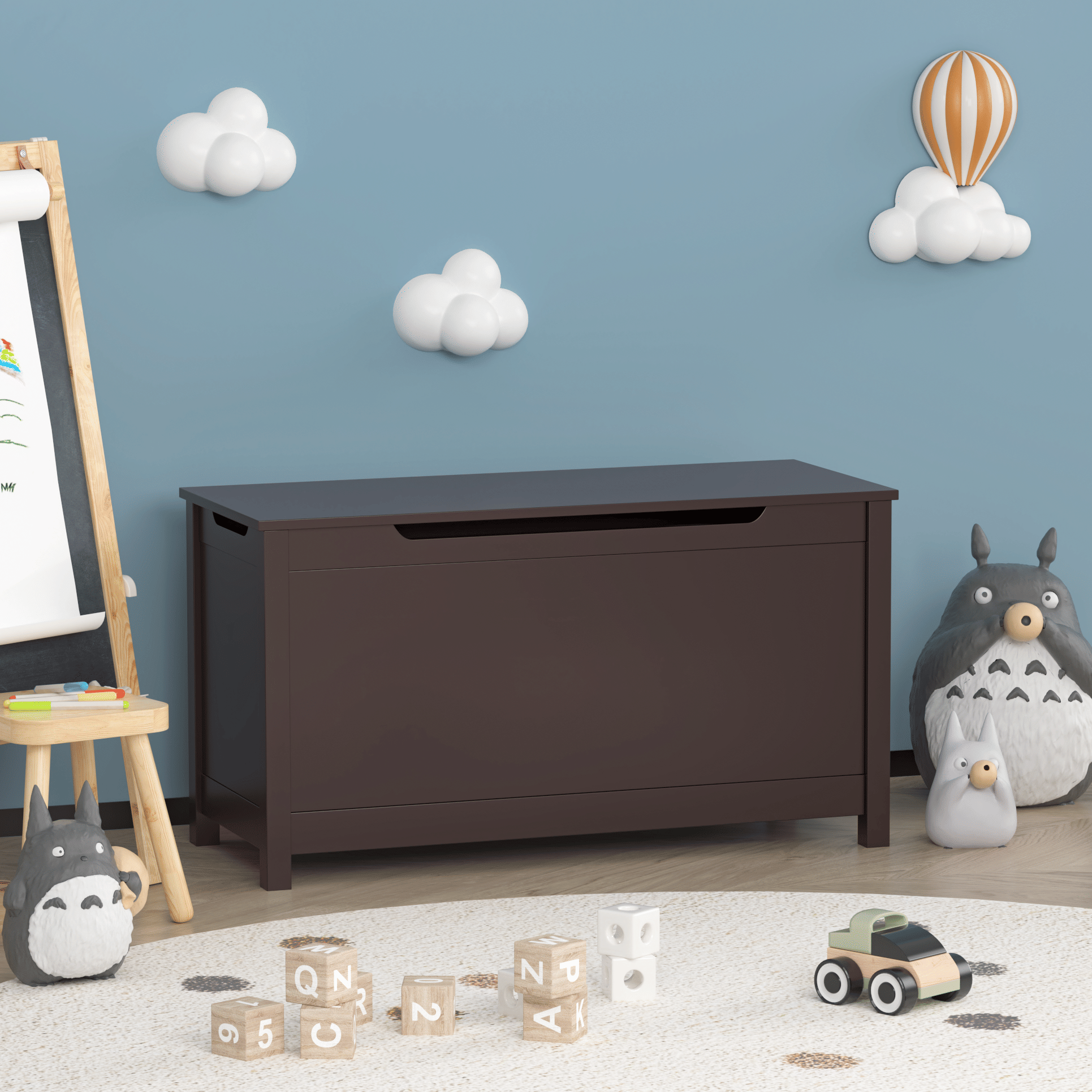 Kids Wooden Toy Box Storage with Safety Hinged Lid for Ages 2+ (Coffee) image 15