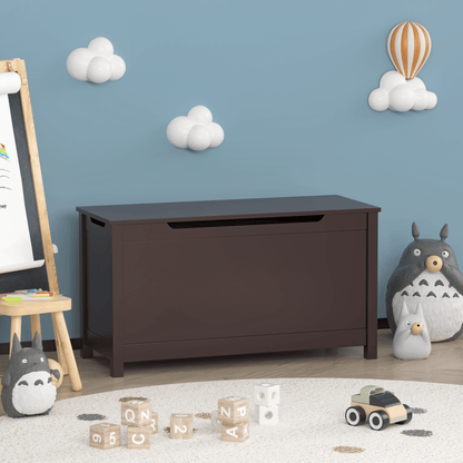 Kids Wooden Toy Box Storage with Safety Hinged Lid for Ages 2+ (Coffee) image 15