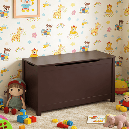 Kids Wooden Toy Box Storage with Safety Hinged Lid for Ages 2+ (Coffee) image 8