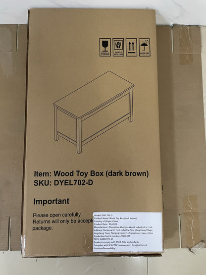 Kids Wooden Toy Box Storage with Safety Hinged Lid for Ages 2+ (Coffee) image 2