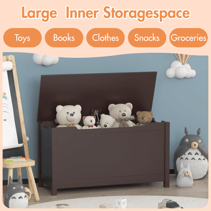 Kids Wooden Toy Box Storage with Safety Hinged Lid for Ages 2+ (Coffee) image 20