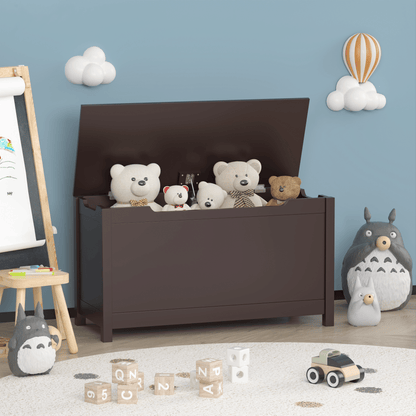 Kids Wooden Toy Box Storage with Safety Hinged Lid for Ages 2+ (Coffee) image 17