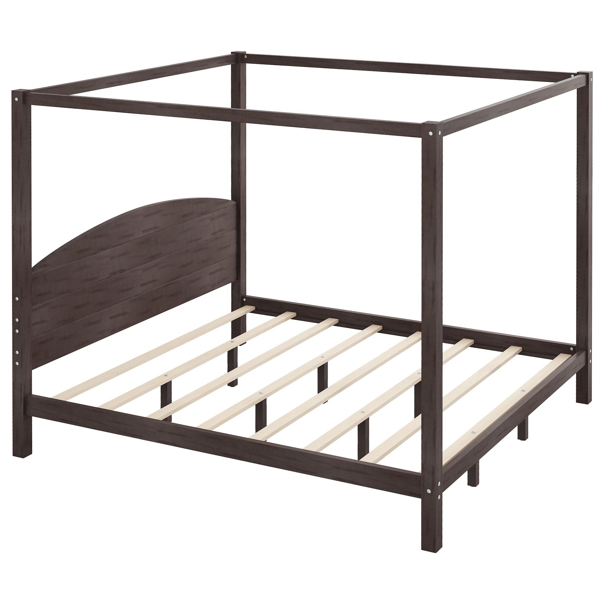 King Size Canopy Platform Bed with Headboard and Support Legs, Brown Wash image 16