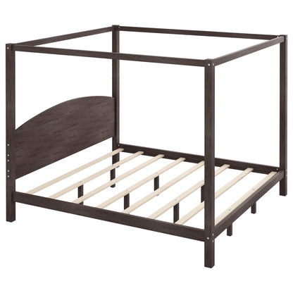 King Size Canopy Platform Bed with Headboard and Support Legs, Brown Wash image 16