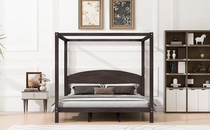 King Size Canopy Platform Bed with Headboard and Support Legs, Brown Wash image 5
