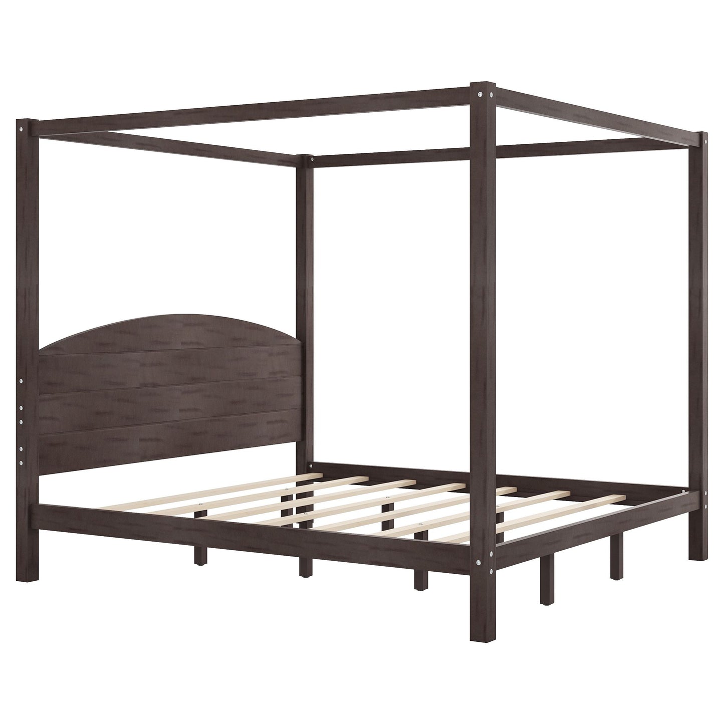 King Size Canopy Platform Bed with Headboard and Support Legs, Brown Wash image 15
