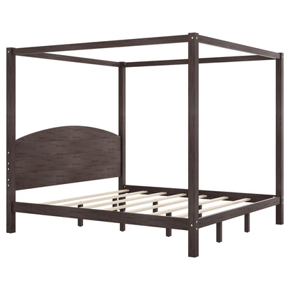 King Size Canopy Platform Bed with Headboard and Support Legs, Brown Wash image 15