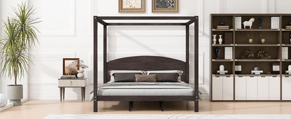 King Size Canopy Platform Bed with Headboard and Support Legs, Brown Wash image 9